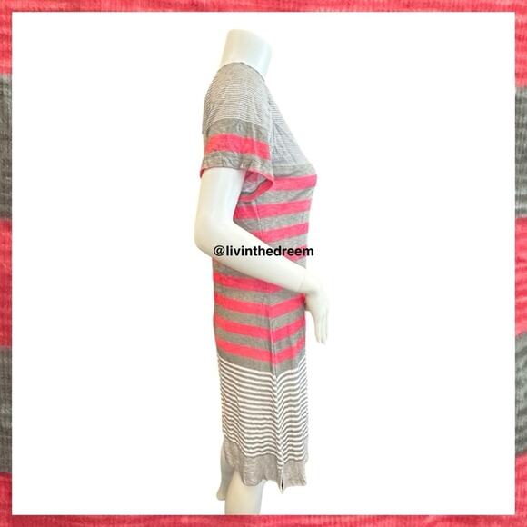 NWT David Cline V-Neck Short Sleeve T-Shirt Dress SZ Small Grey Red Stripe $119 - Picture 9 of 16